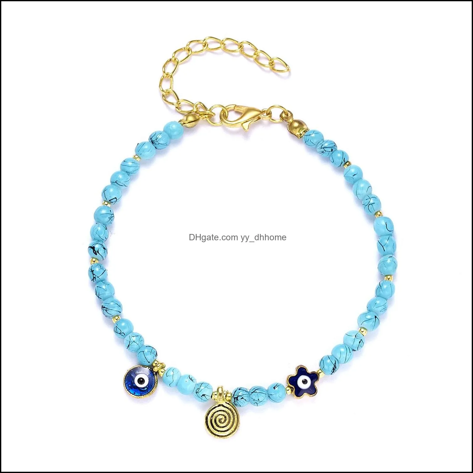 cross-border hot new palm blue eyes flower evil eye water drill beads alloy bracelet manufacturers wholesaleturkish lucky evil eye