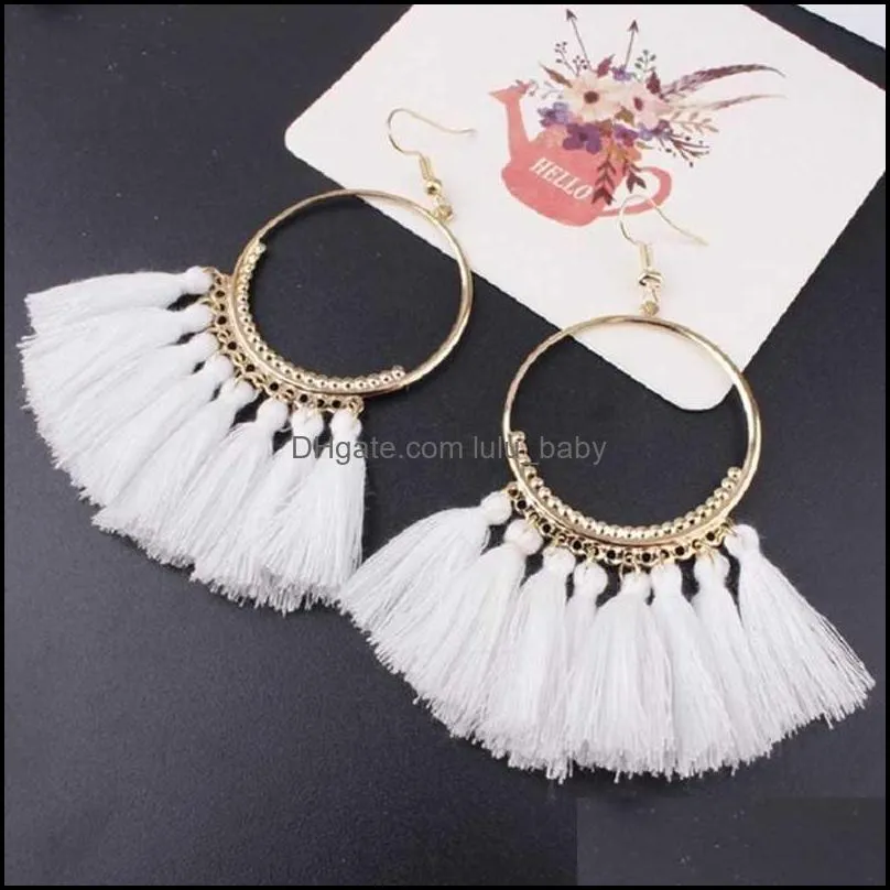 16 colors tassel earrings for women ethnic big drop earrings bohemia fashion jewelry trendy cotton rope fringe long dangle 673 q2