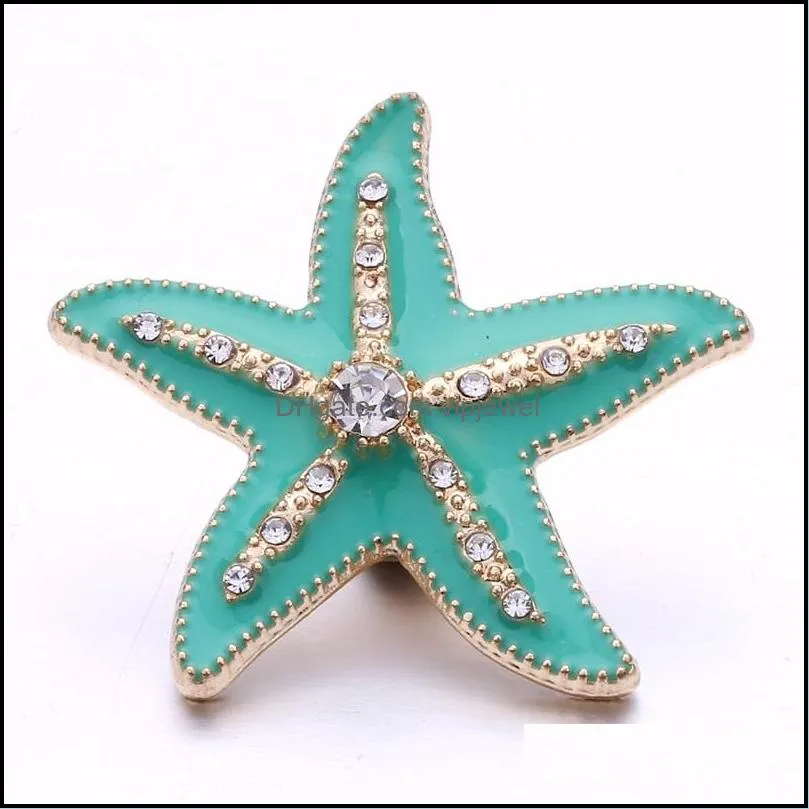 radiant painting color clasp rhinestone gadget starfish 18mm snap button charms for snaps diy jewelry findings suppliers gift