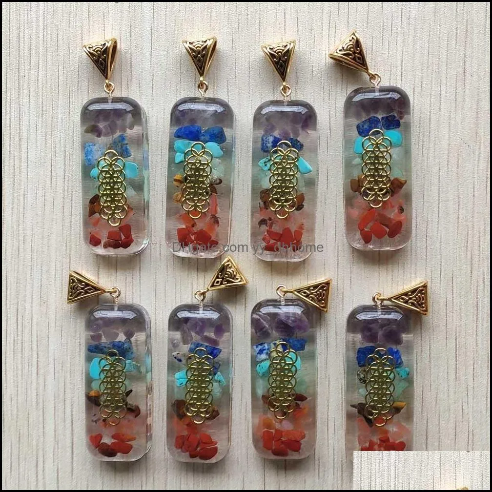 retro cuboid reiki chakra pendant natural amethysts lapis lazuli 7 colors stone pillar pendants charms wholesale