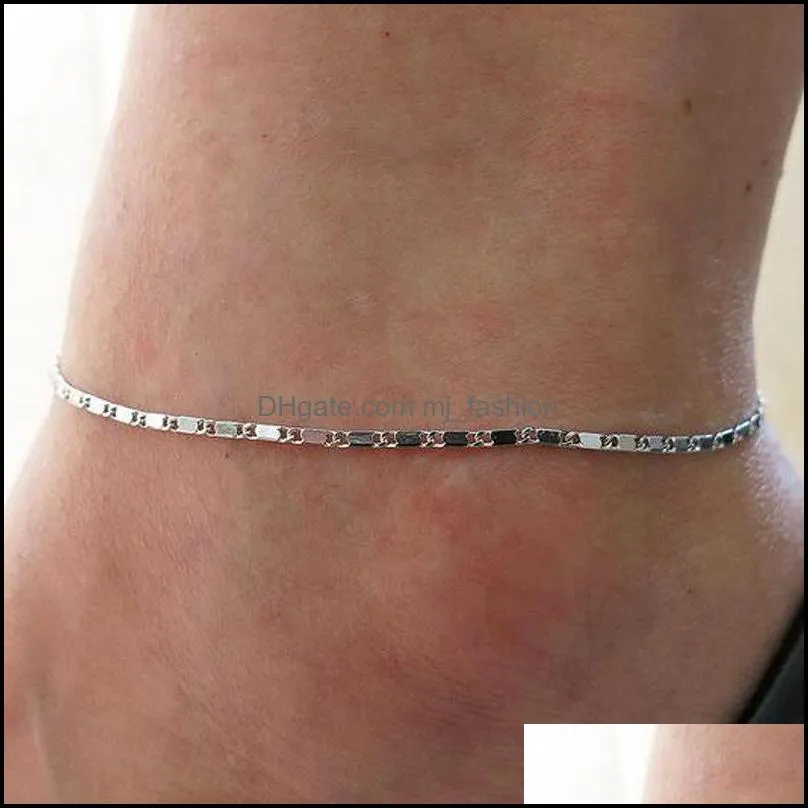 simple woman anklets casual/sporty gold silver color chain women ankle bracelet jewelry t200714 2283 q2