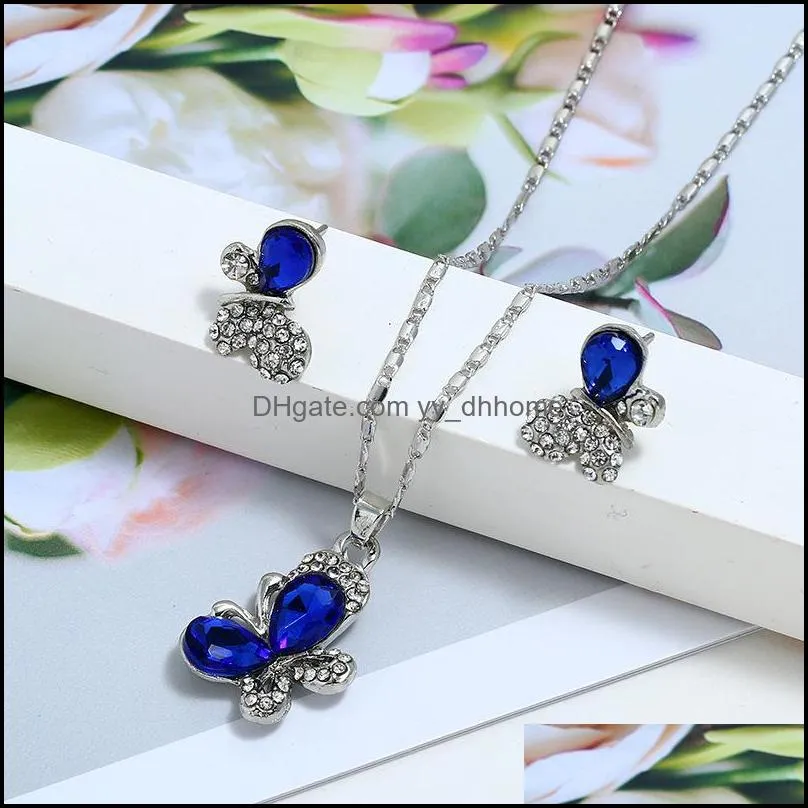 jewelry set diamond simple decorate butterfly earrings pendants suit two-piece jewelry set