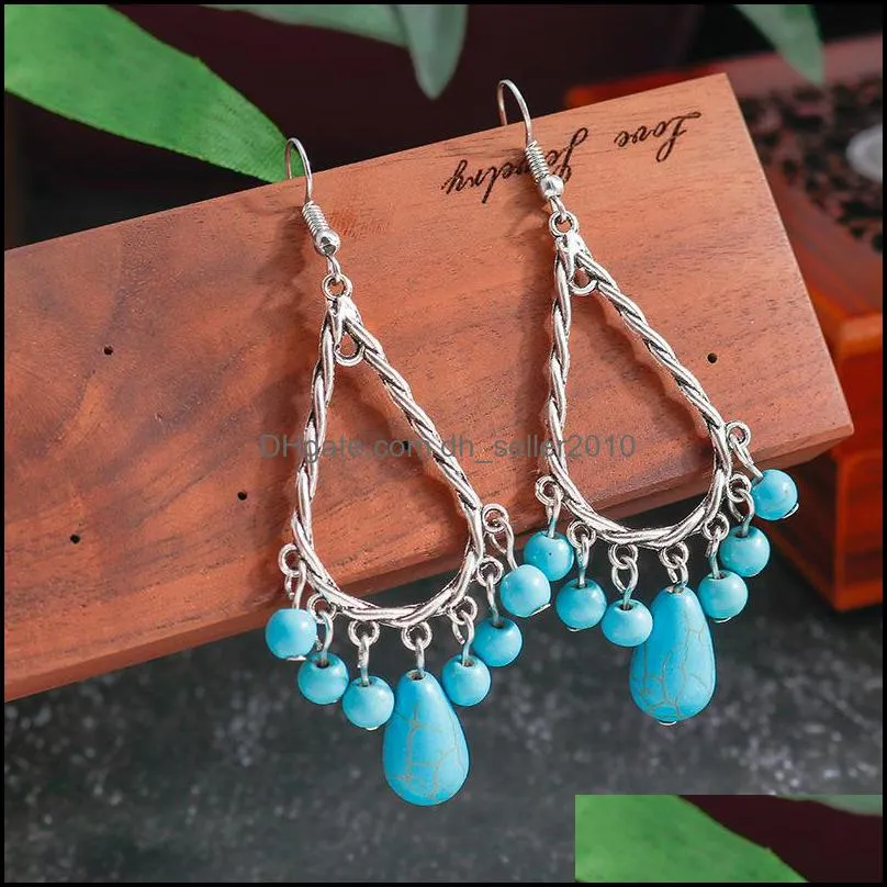 1 color new fashion bohemia tibet silver water drop turquoise dangle earrings jewelry design c3