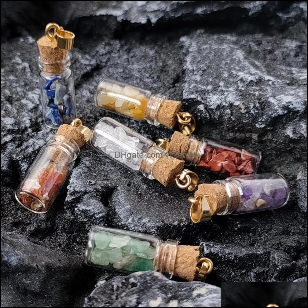 fashion gravel hearling crystal energy stone drift bottle charms pendant accessories diy jewelry making