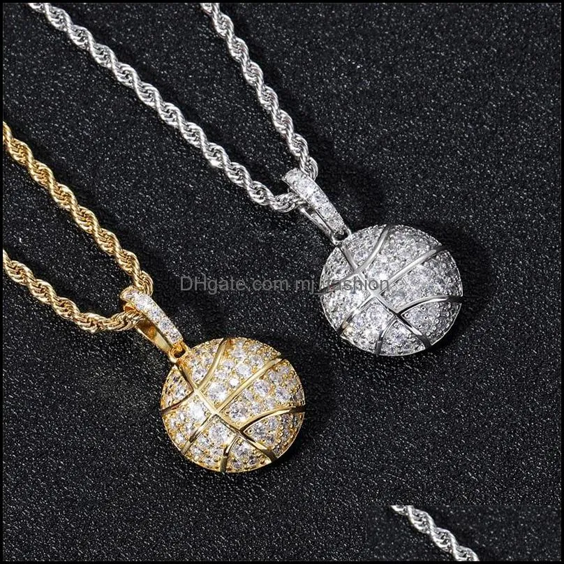 18k gold cubic zirconia basketball football necklace 60cm golden chains jewelry set copper diamond hip hop sport football pendant rap 1940