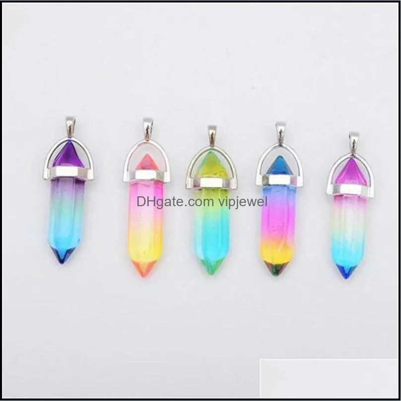 colorful glass hexagon prism charms rainbow pendant for necklace jewelry making women men wholesale