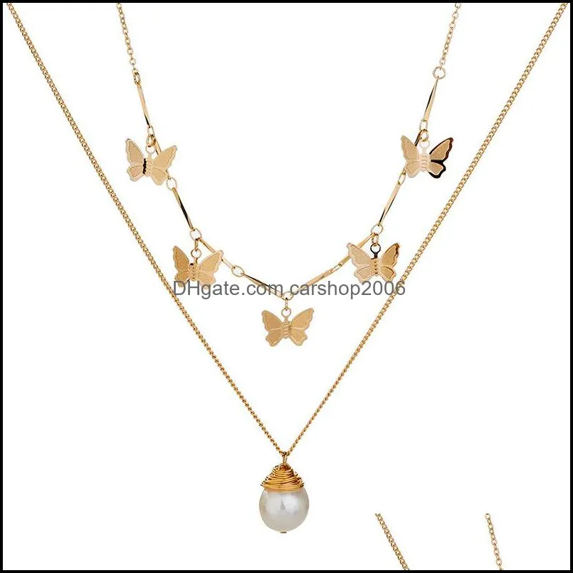 personalized bohemian gold butterfly pearl necklaces for women fashion multilayer gold pendant necklace portrait chokers new jewelry 471