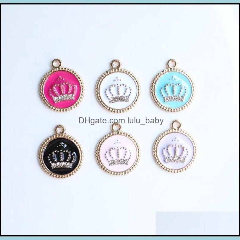 100pcs gold tone 17*20mm enamel crown charms oil drop crystal crown pendant fit bracelet diy fashion jewelry accessories 656 t2