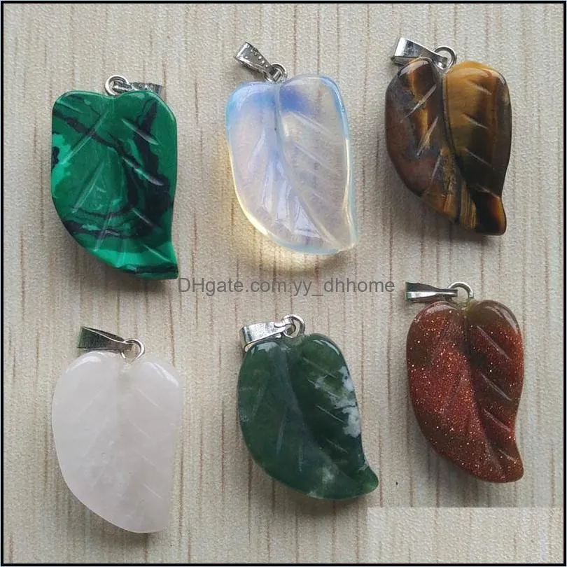 carved leaf shape assorted natural stone charms crystal pendants for necklace accessories jewelry making