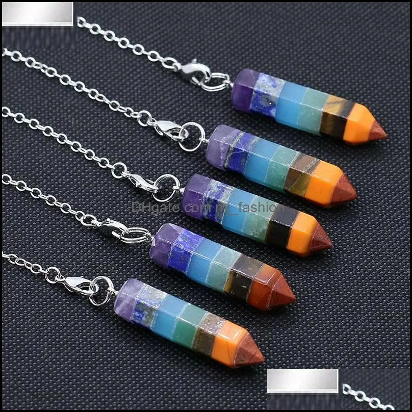 7 layers rainbow pillar divination crystal dowsing point yoga pendant pendulums pendants amulet wicca pendulo meditation for men women