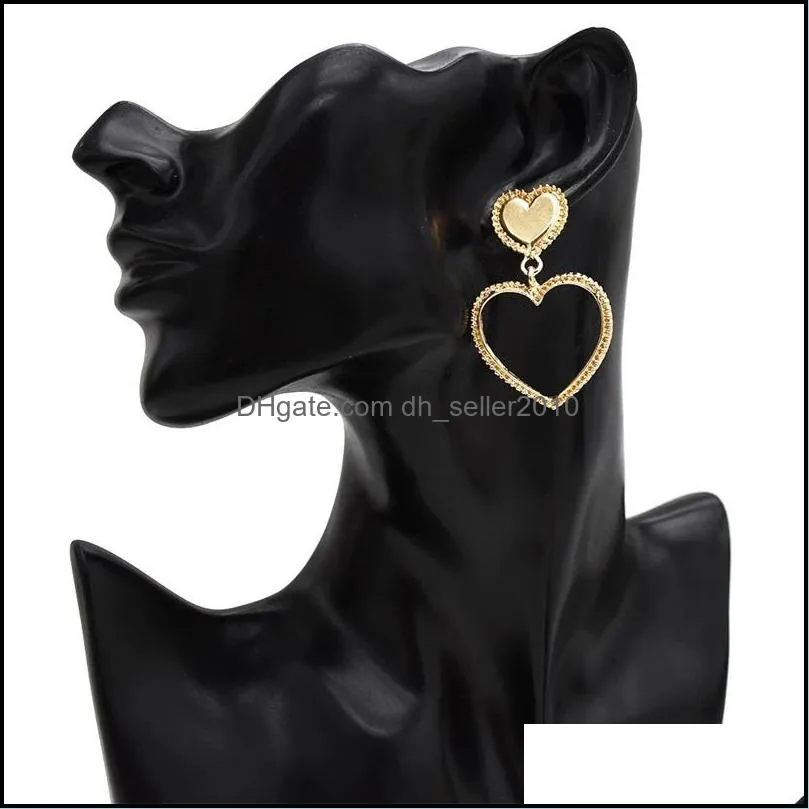 double heart shape drop dangle earrings for women lady wedding party gold plated jewelry 62 d3