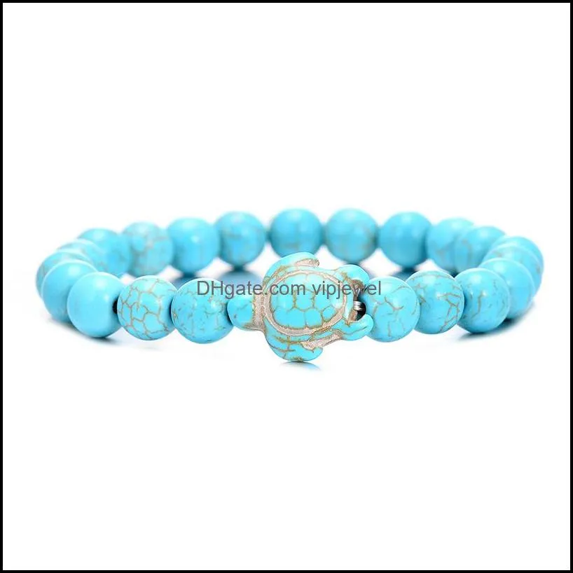 summer style sea turtle beads bracelets classic 8mm turquoise natural stone elastic friendship bracelet beach for women men jewelry