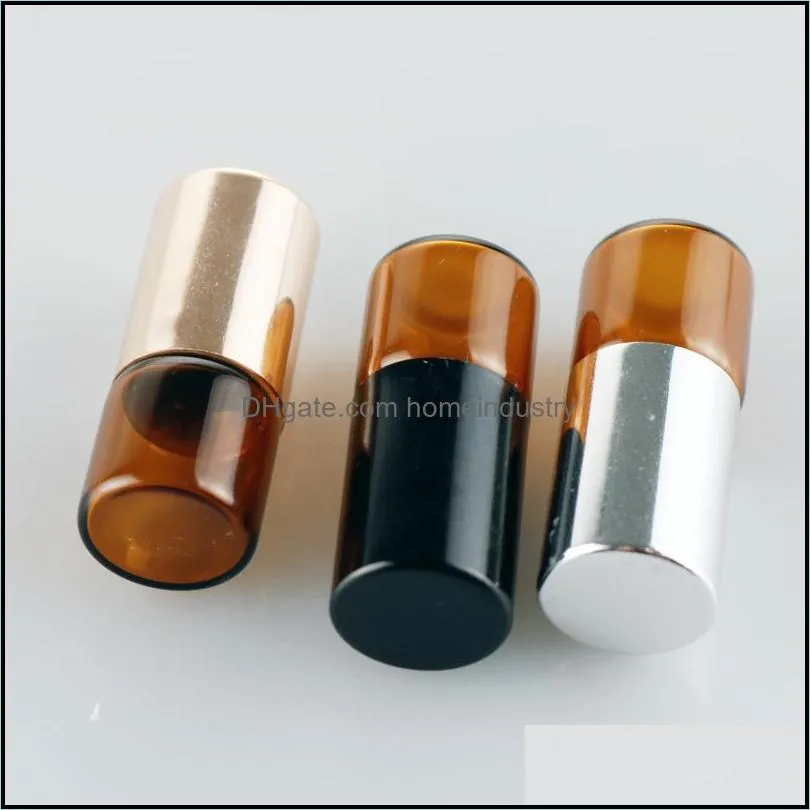 2ml  oil vials with stainless steel roller black golden sliver cap empty refillable roll on bottle p217
