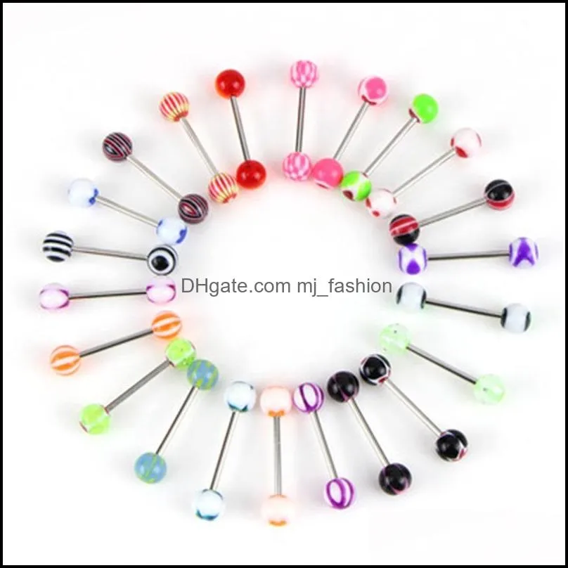 100pcs/lot body jewelry fashion mixed colors tongue tounge rings bars barbell tongue piercing c3