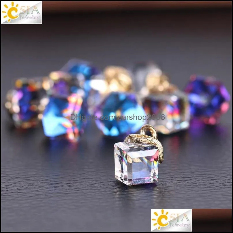 csja 10pcs jewelry findings faceted cube glass loose beads 13 color square shape 2mm hole austrian crystal bead for bracelet diy 1023