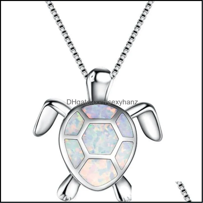 925 sterling silver cute turtle pendant necklace and earrings blue fire opal filled female wedding animal jewelry set 117c3