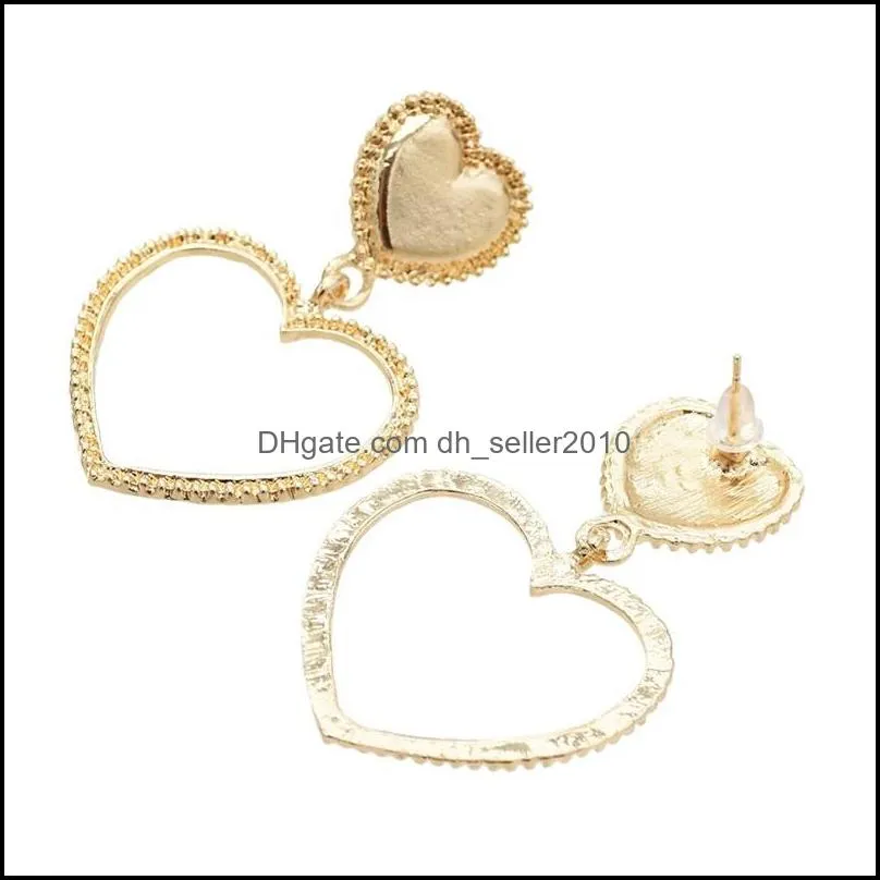 double heart shape drop dangle earrings for women lady wedding party gold plated jewelry 62 d3