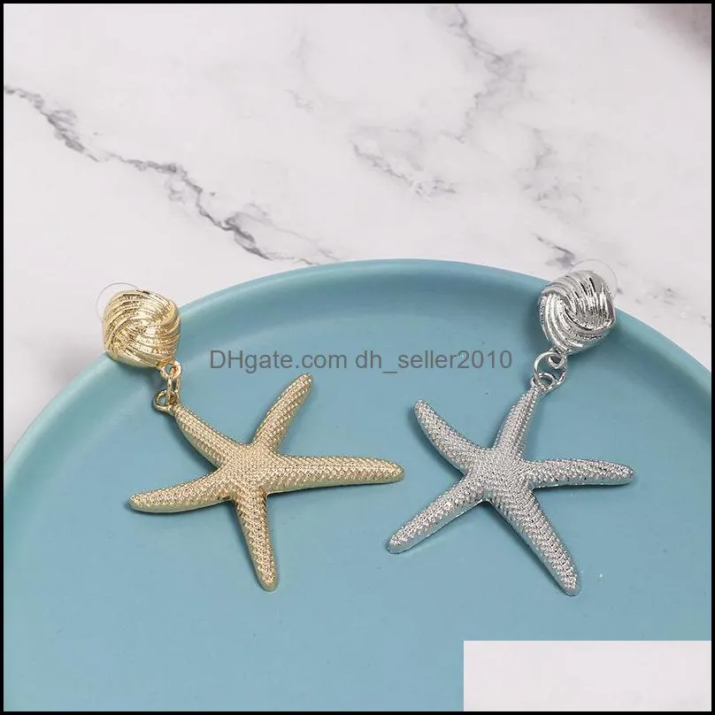 dangle & chandelier fashion 2021 big exaggerated shiny star drop earrings for women summer sea starfish metal statement gift 140c3