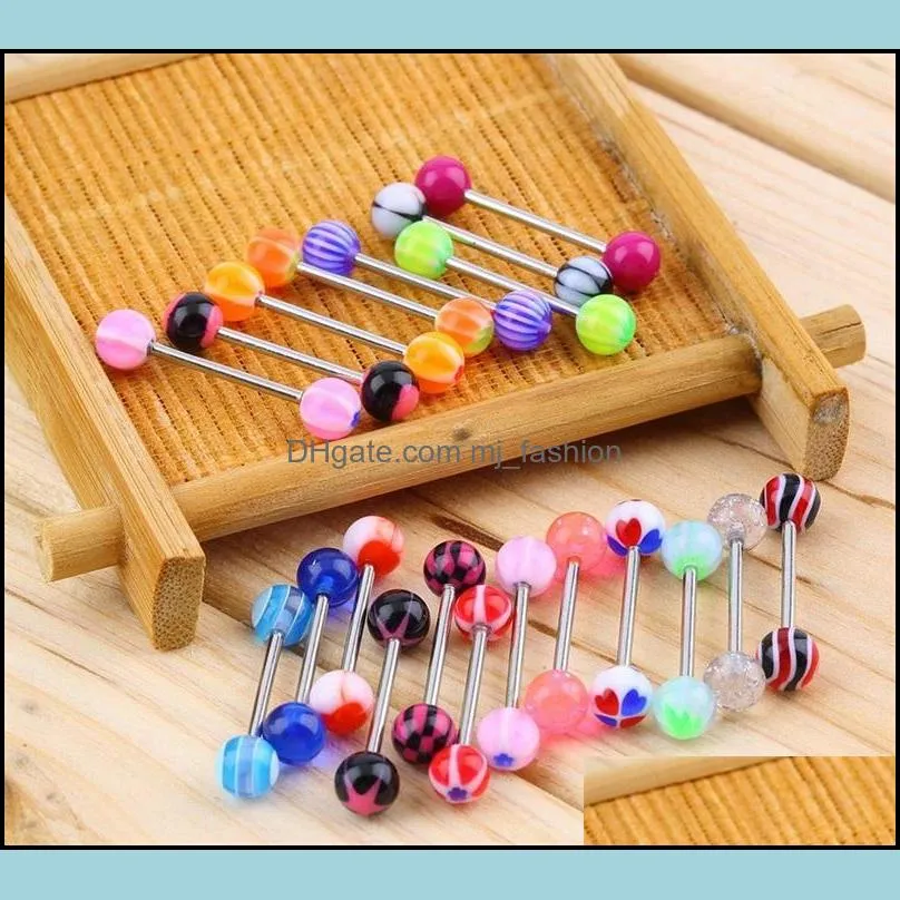 100pcs/lot body jewelry fashion mixed colors tongue tounge rings bars barbell tongue piercing c3