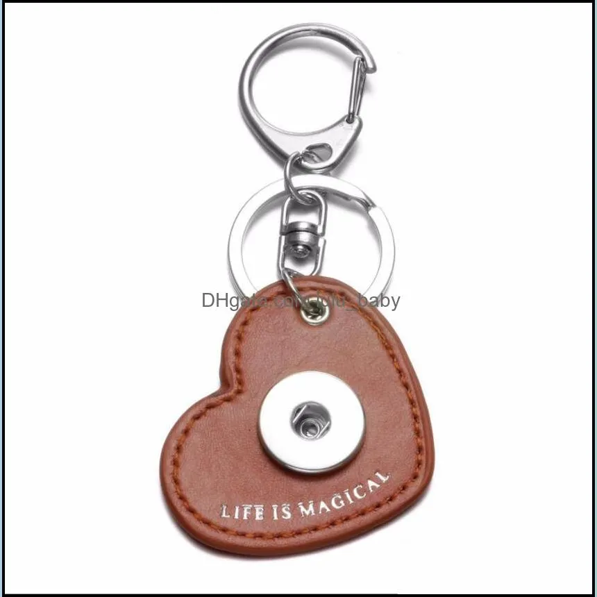 7 love heart pu leather snap button key rings chain snap keychains fit diy 18mm snap jewelry
