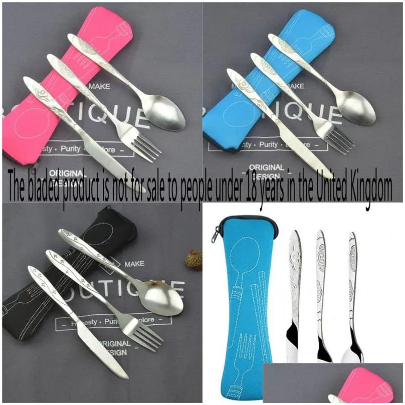 portable dinnerware set spoons stainless steel steak forks travel camping kitchen accessories knife new pattern 3 5zx f2