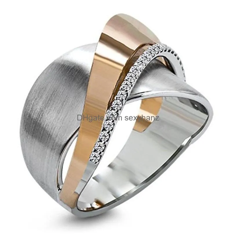 fashion jewelry ladies rose gold ring simple crossed ziron ring