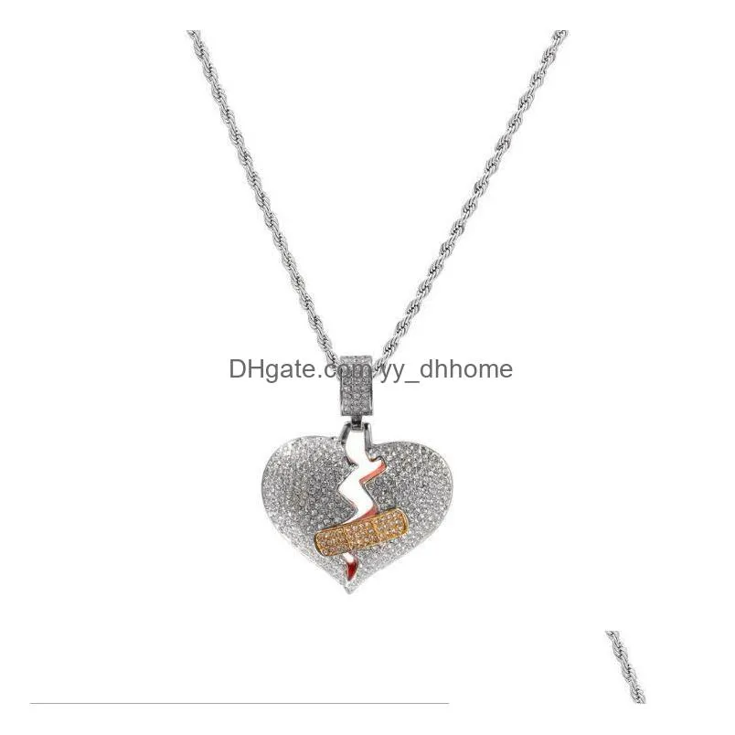 hip hops diamond band aid heartbreak pendant broken heart alloy necklace ok stretched heart pendant