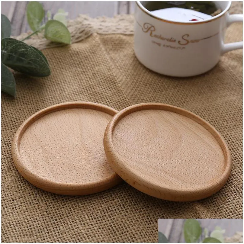 square round cup mat wooden cups coaster antiskid heat insulation circular wood lines teacup bowl bottom mats 10 5sm c2