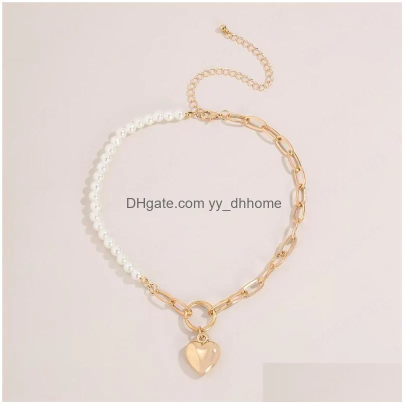 fashion single layer heart necklace alloy pearl mix clavicle chain for women valentines gift love pendant necklace