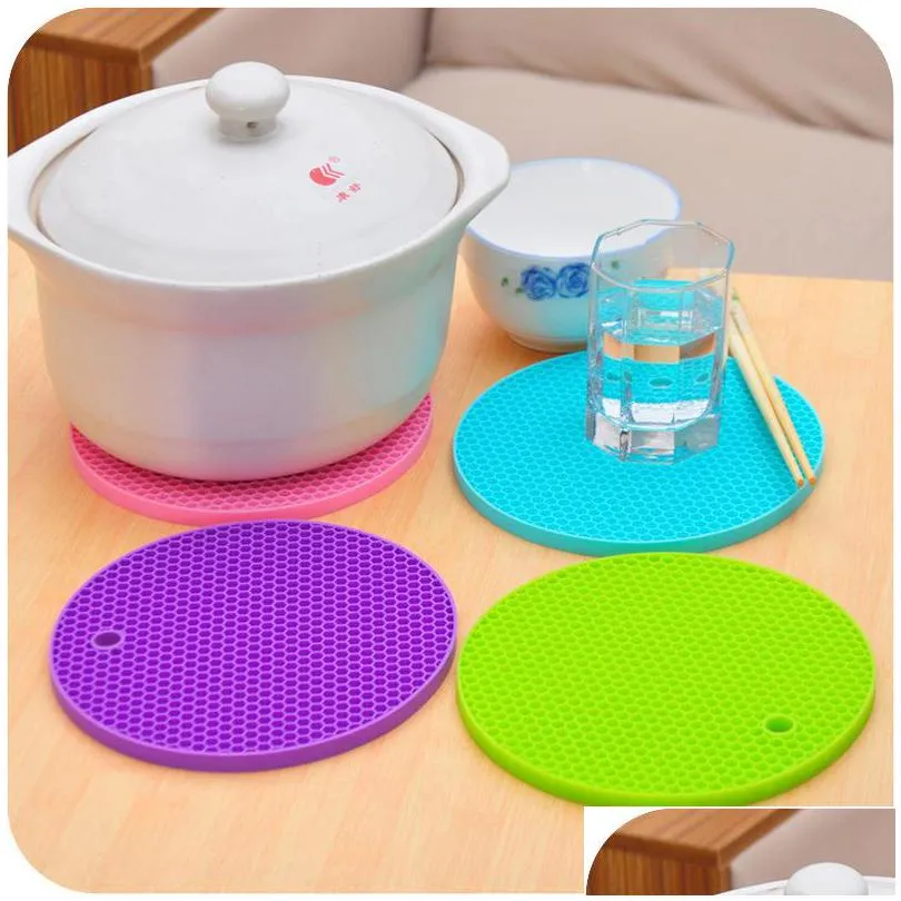 multifunctional round silicone nonslip heat resistant silicone table mats coaster cushion place mat pot holder kitchen accessories 188