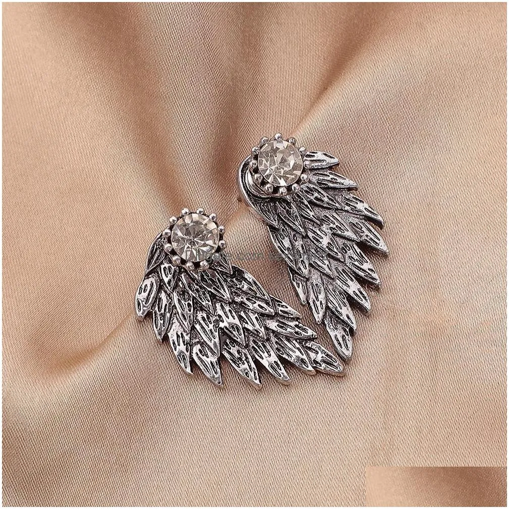 fashion jewelry retro stereoscopic wings hipster stud e arrings inlaid diamond beautiful angel wing earrings