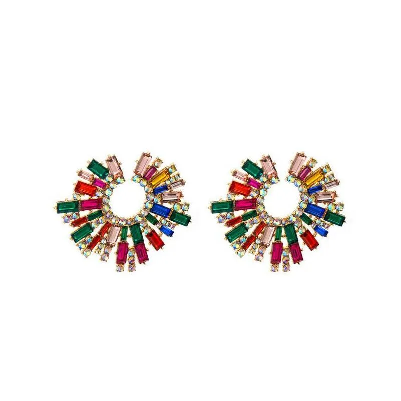 crystal rhinestone sunflower studs earrings luxury metal women popular colorful earring wedding street party bohemian irregular jewelry