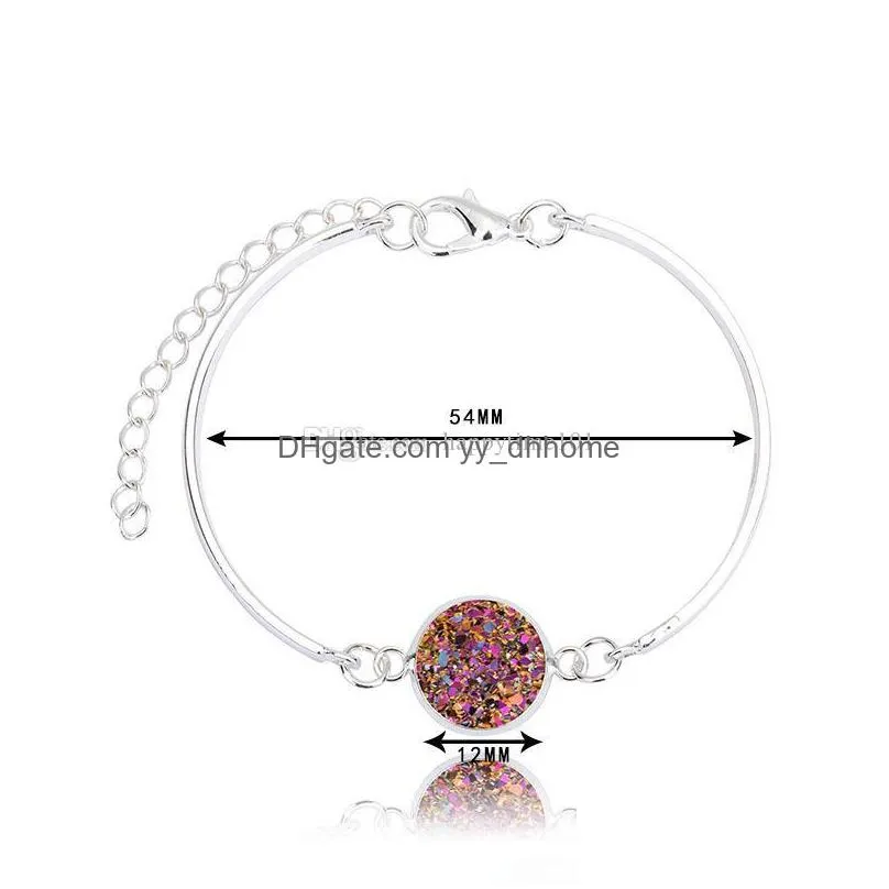 high quality druzy bangles round natural geode stone rhinestone pave drusy charm adjustable bracelets for women ladies fashion jewelry