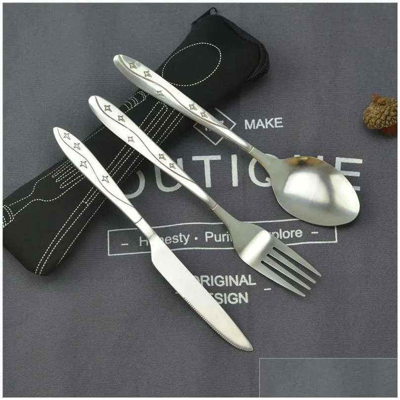 portable dinnerware set spoons stainless steel steak forks travel camping kitchen accessories knife new pattern 3 5zx f2