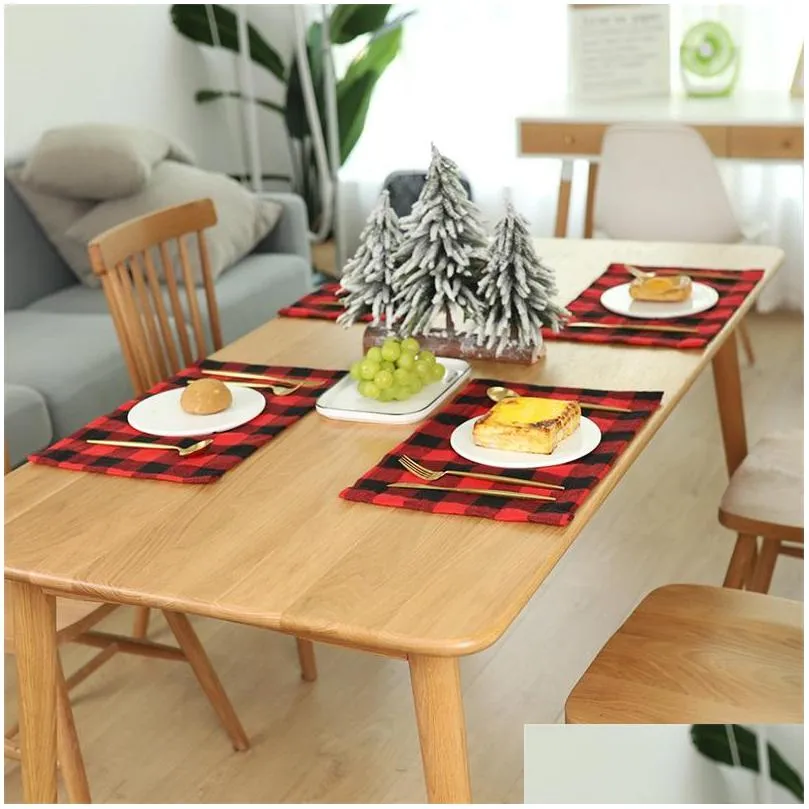 festival party decoration table placemat red black white blacks plaid tablecloth mat christmas thanksgiving day cutlery pads 4 2jh l2