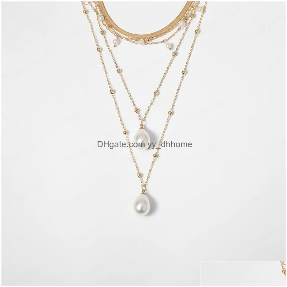 bohemian layered necklace imitation pearl pendant necklace gold color chain choker necklace for women fashion jewelry gift