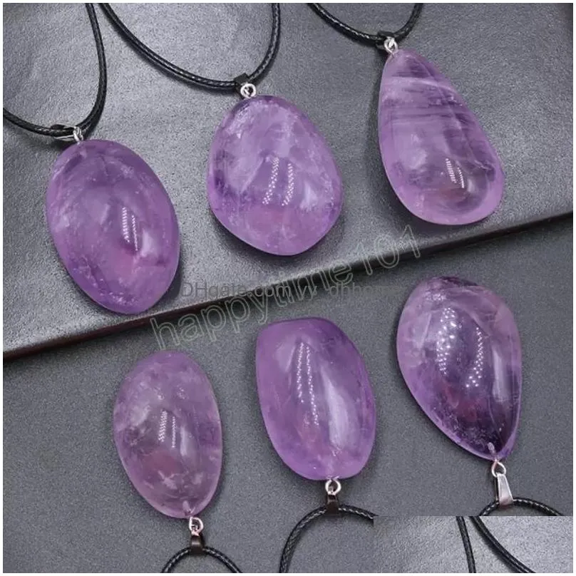 irregular natural purple crystal stone pendant necklaces with chain for women girl party club energy jewelry