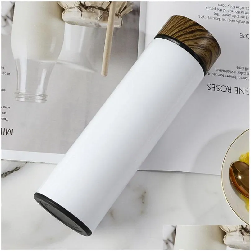 stainless steel vacuum flask water bottle wood grain lid drinking utensils kettle 4850 q2