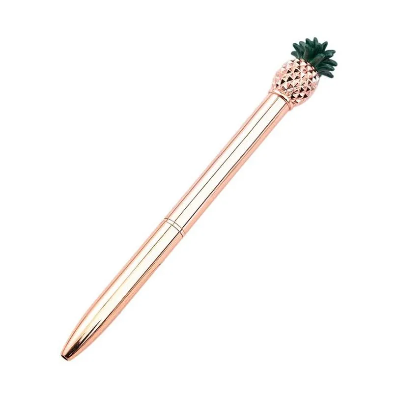 pineapple metal ballpoint pens black ink refills medium point office school supplies stationery gold/silver 880 b3