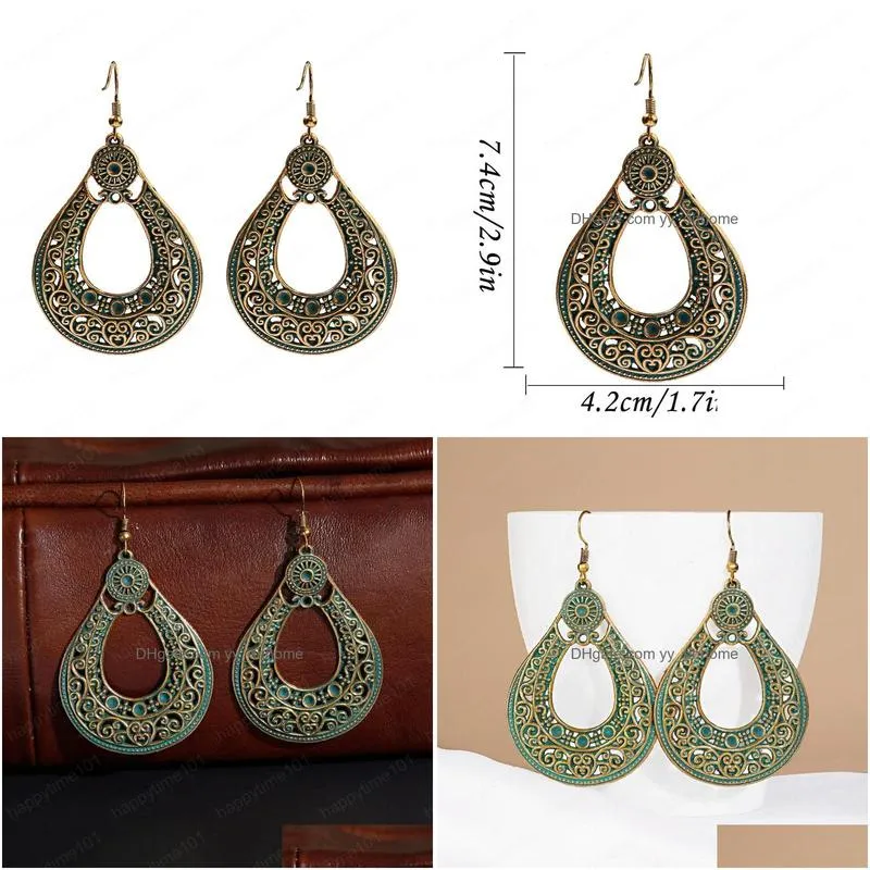 vintage ethnic exotic big water drop dangle earrings for women hollow hanging earring trendy wedding accessoies