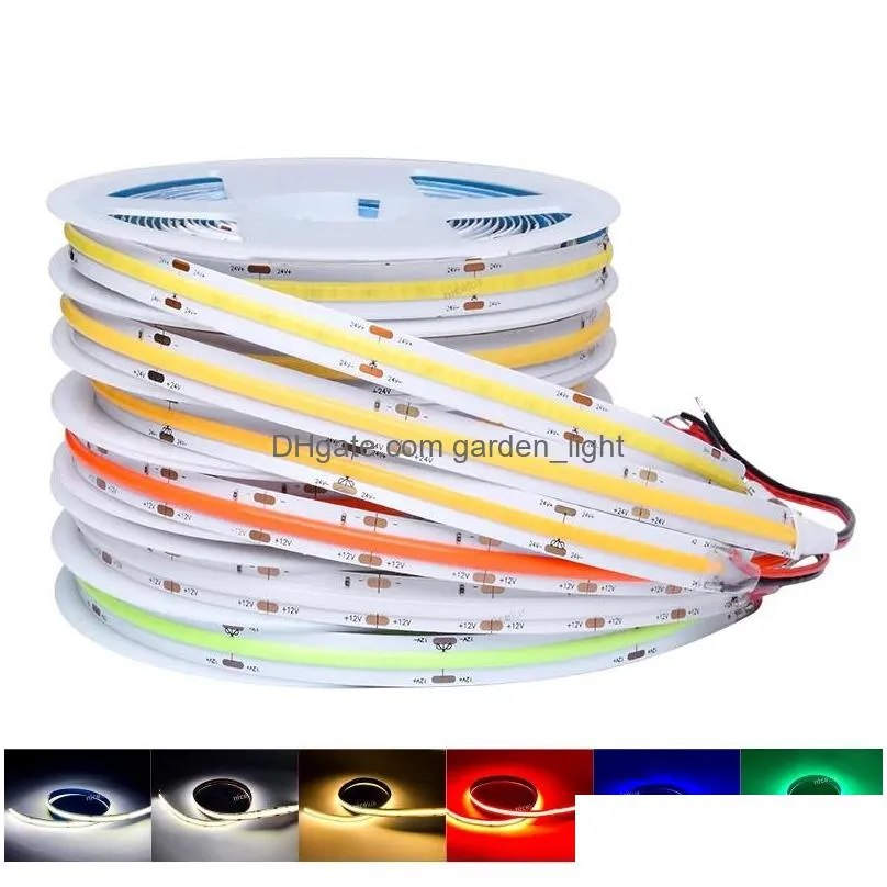 high density flexible cob fob led strip light 14w dc12v 24v white warm white r/g/b/y/p 384led/m 512led/m