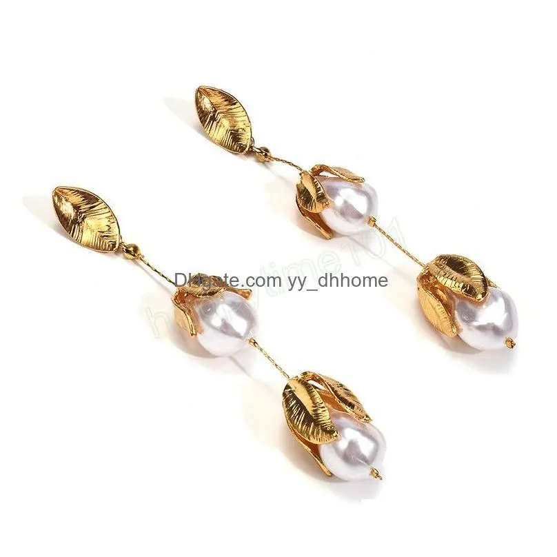 elegant metal korean simulated pearl dangle earrings for woman fashion wedding party girls long earrings jewelry