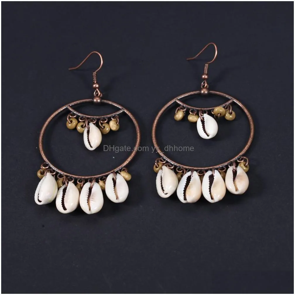 vintage handmade big round dangle earrings shell drop dangle earrings for women fashion ethnic earrings jewelry