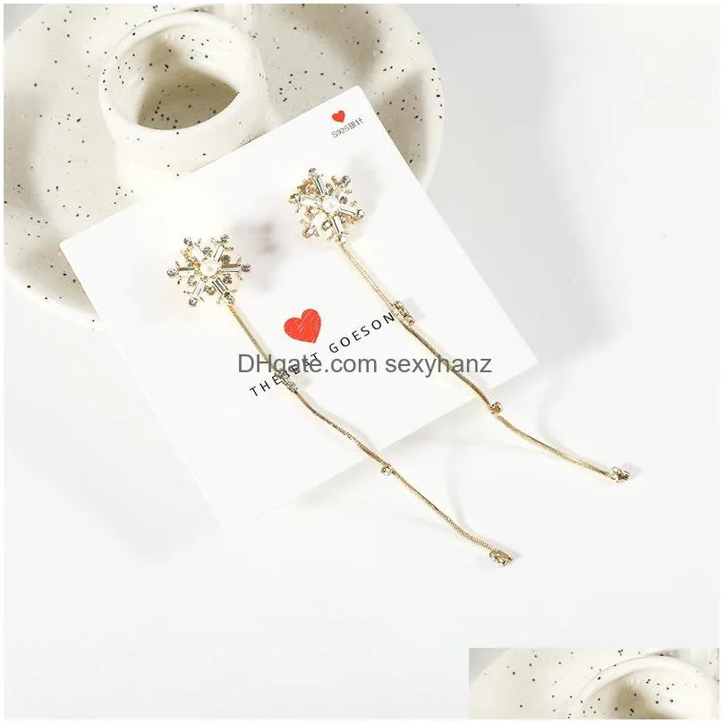 fashion jewelry s925 sliver post earrings diamond snowflake long tassel stud earrings