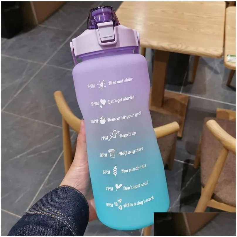 tumblers water bottle 2 liter large capacity motivational with time marker fitness workout plastic cups outdoor gym drinking 1089