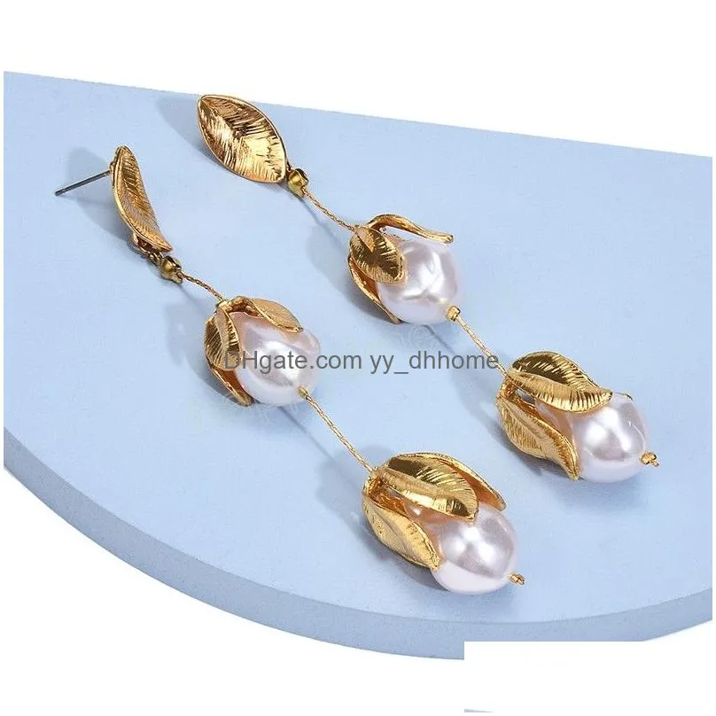elegant metal korean simulated pearl dangle earrings for woman fashion wedding party girls long earrings jewelry