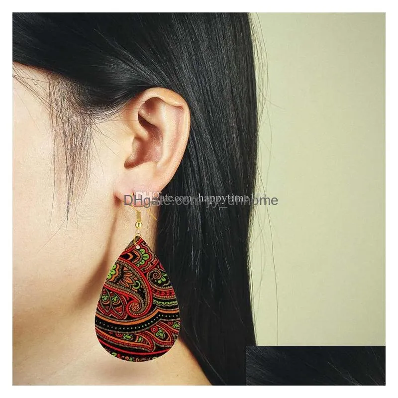  arrivals fashion creative water droplets pu leather earring bohemian nation oval earrings for women charm jewelry 11 styles