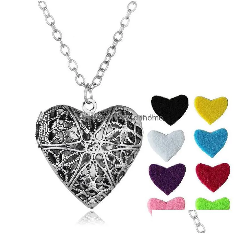 vintage heart shaped  oil diffuser necklaces hollow floating aromatherapy locket pendant long chain for women fashion jewelry