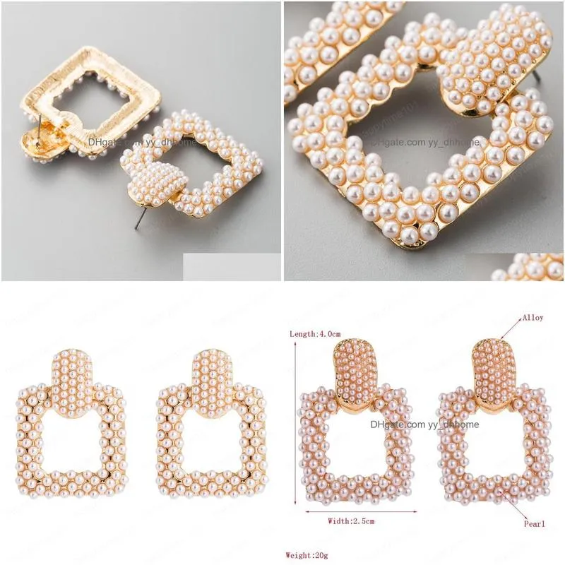 korean earrings for office lady luxury high quality hollow out square inlaid full small pearls earrings