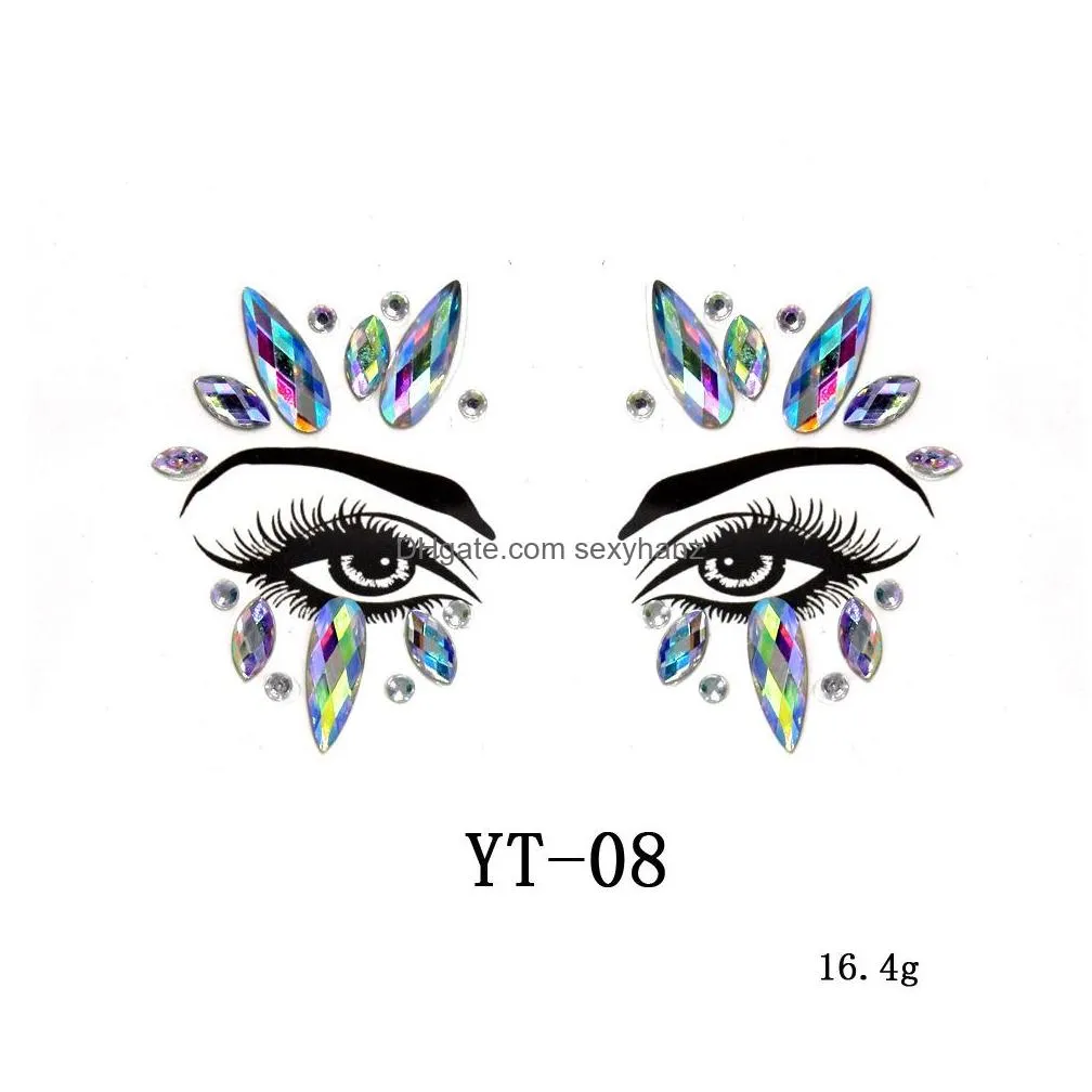 fashion eyebrow face jewelry shiny acrylic resin diamond face stickers temporary tattoo party decorative body sticker